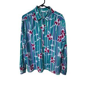 Vintage James Kenrob Dalton Blouse Size 20 Floral Stripe Button Front Long Sleev